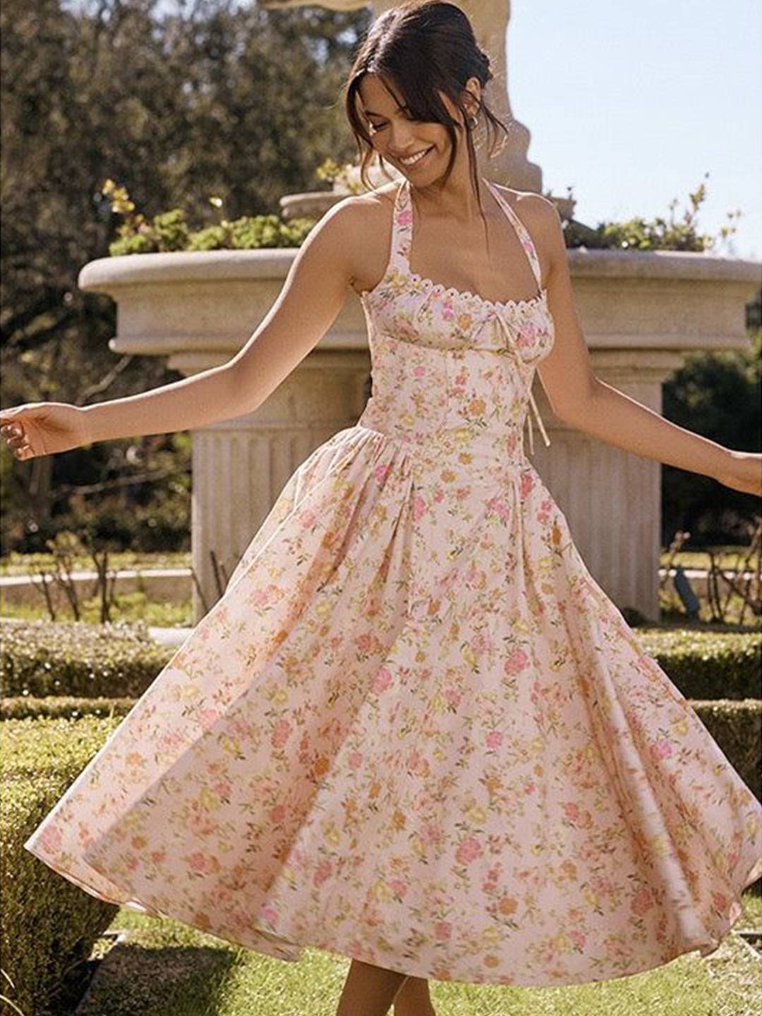 Miss Mosa By Akanksha  Women Peach Begonia Floral Midi Dress