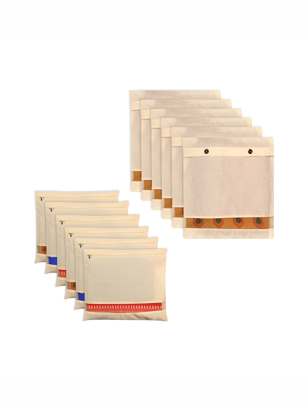 Aura Cream-Coloured 12 Pieces Cotton Mesh Saree Bag Organiser
