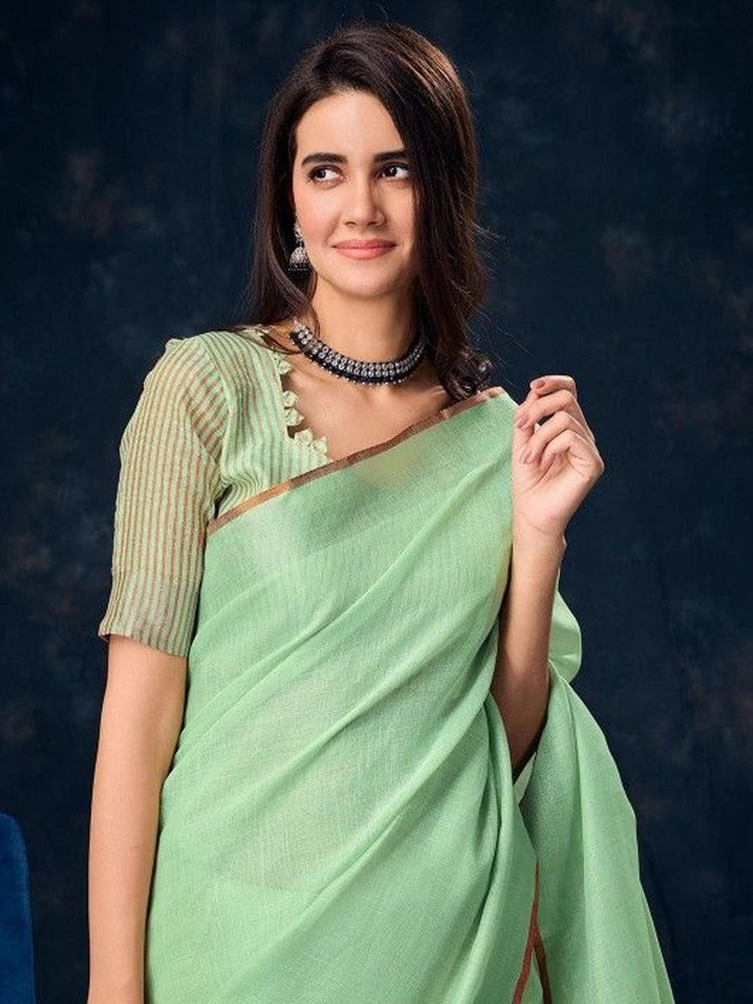 KARAGIRI Zari Tissue Linen Saree With Blouse Piece