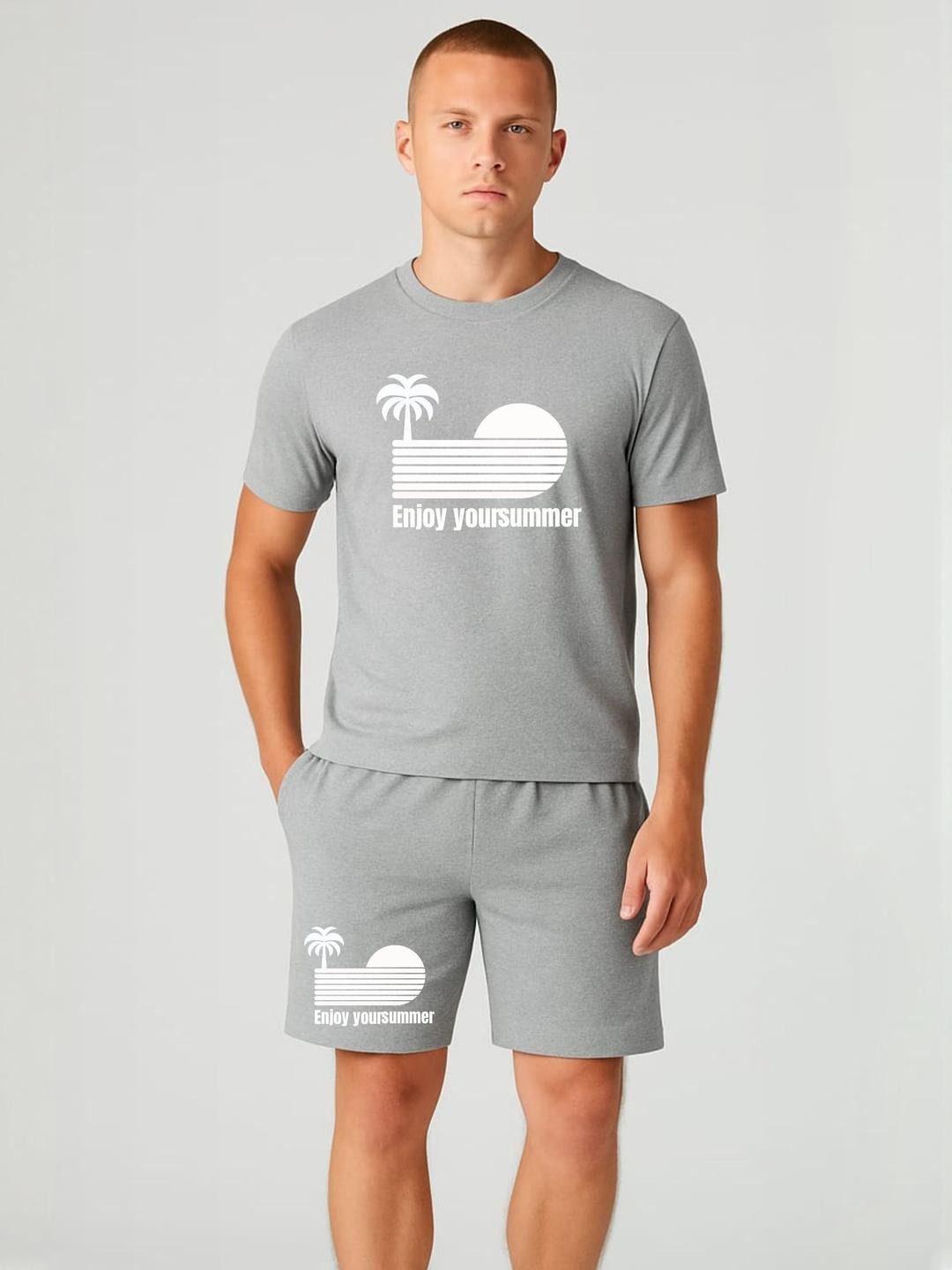 FABSTIEVE Enjoy Your Summer Men Printed Round Neck T-Shirt With Shorts Co-Ords