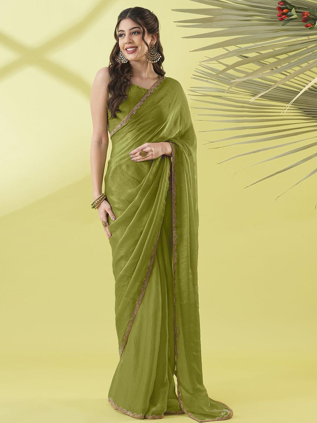 COLOURSOUL Beads & Stones Saree With Unstitched Blouse