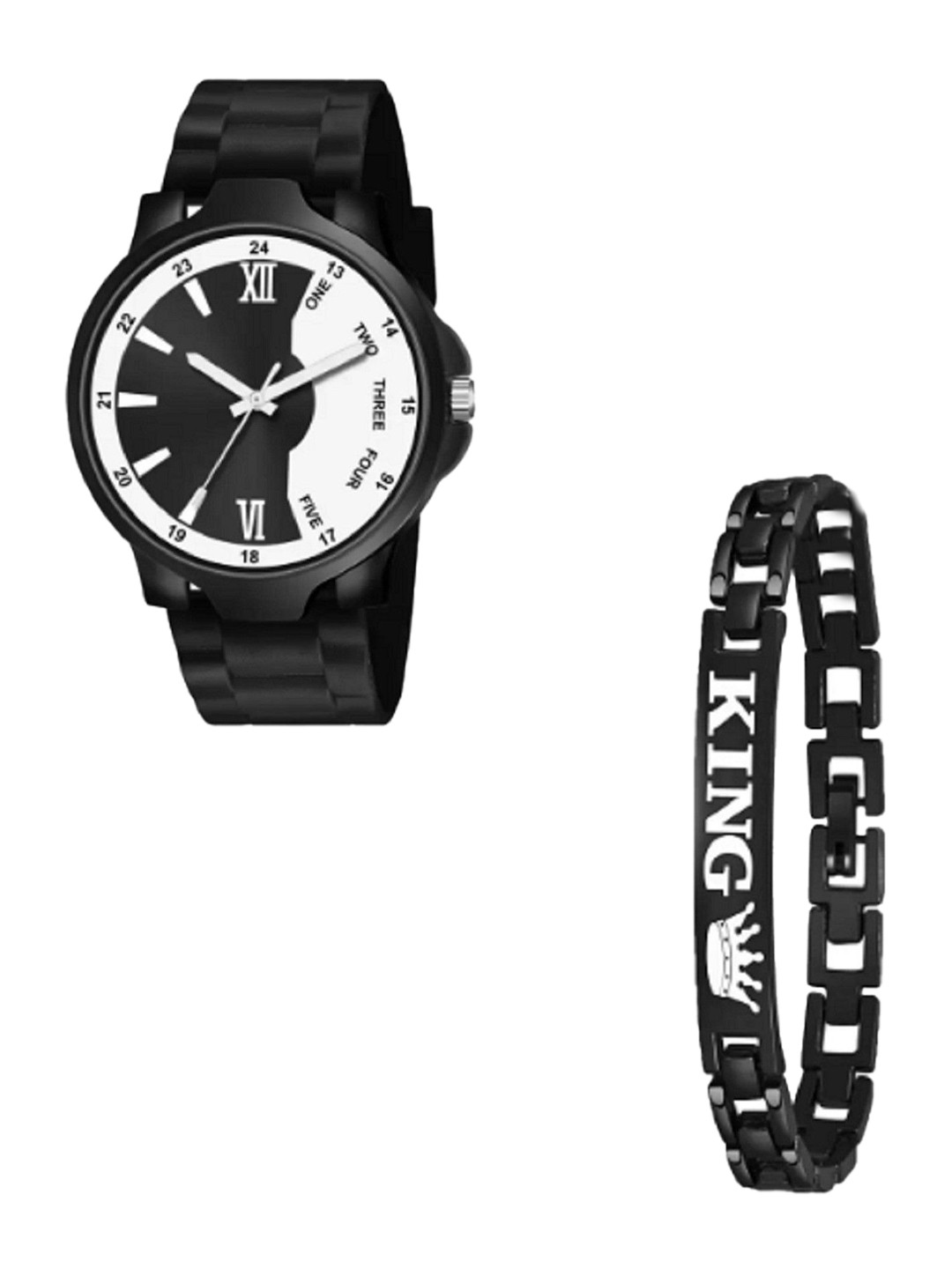 Miss Perfect Men Dial & Textured Straps Analogue Watch & Bracelet Gift Set ACC304