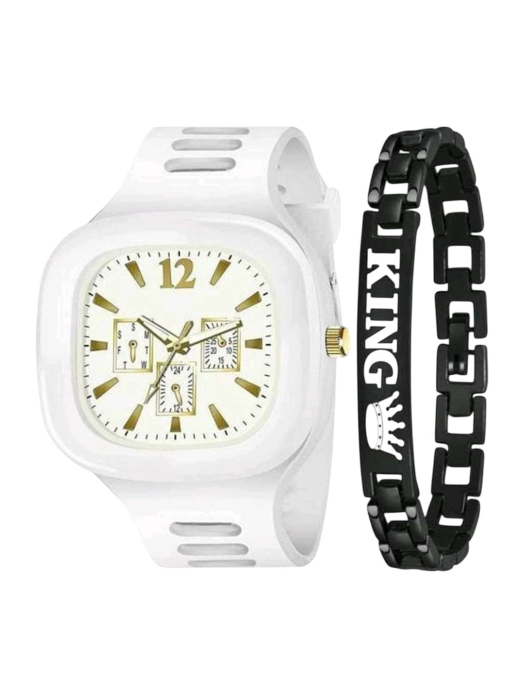 Miss Perfect Men Patterned Dial & Bracelet Style Straps Analogue Watch Mila30