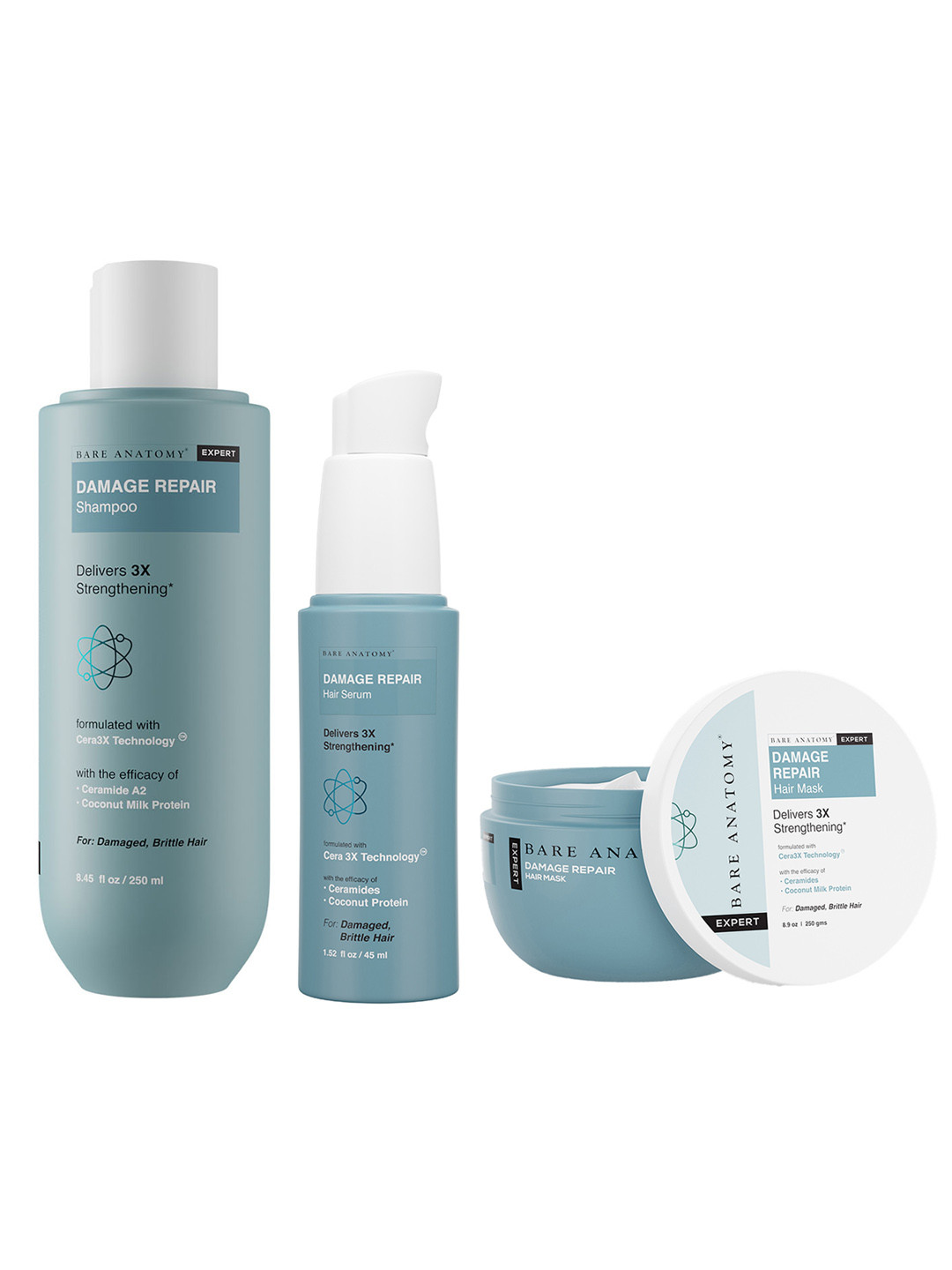 Bare Anatomy Damage Repair Hair Combo - Hair Serum 45ml + Shampoo 250ml + Hair Mask 250g