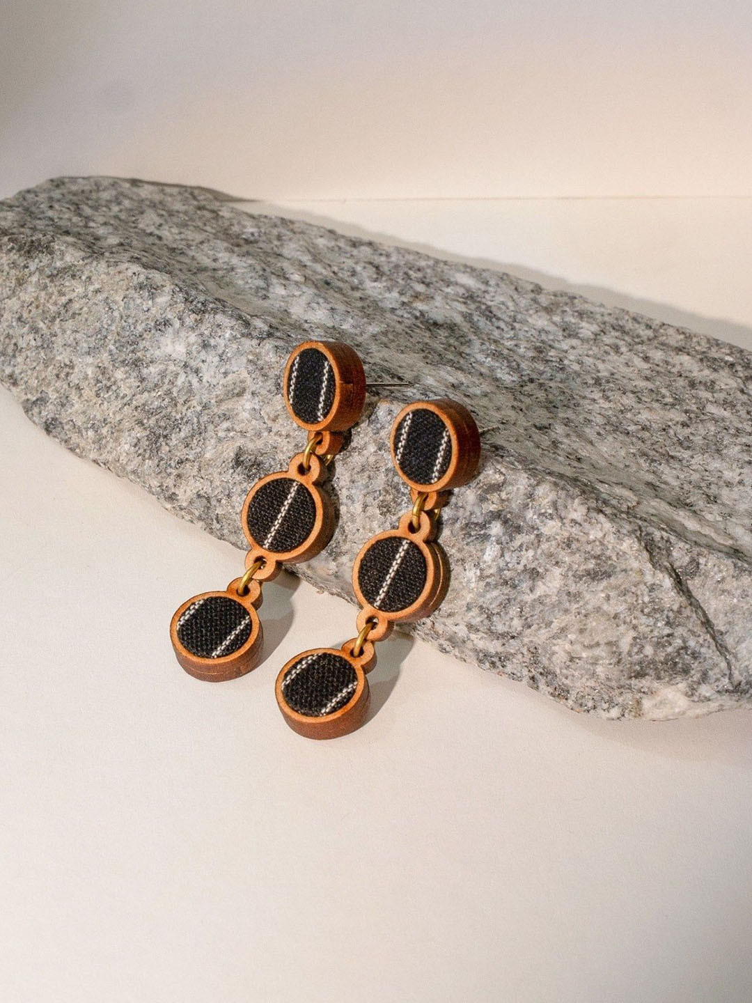WHE Wooden Repurposed Circular Shaped Drop Earrings