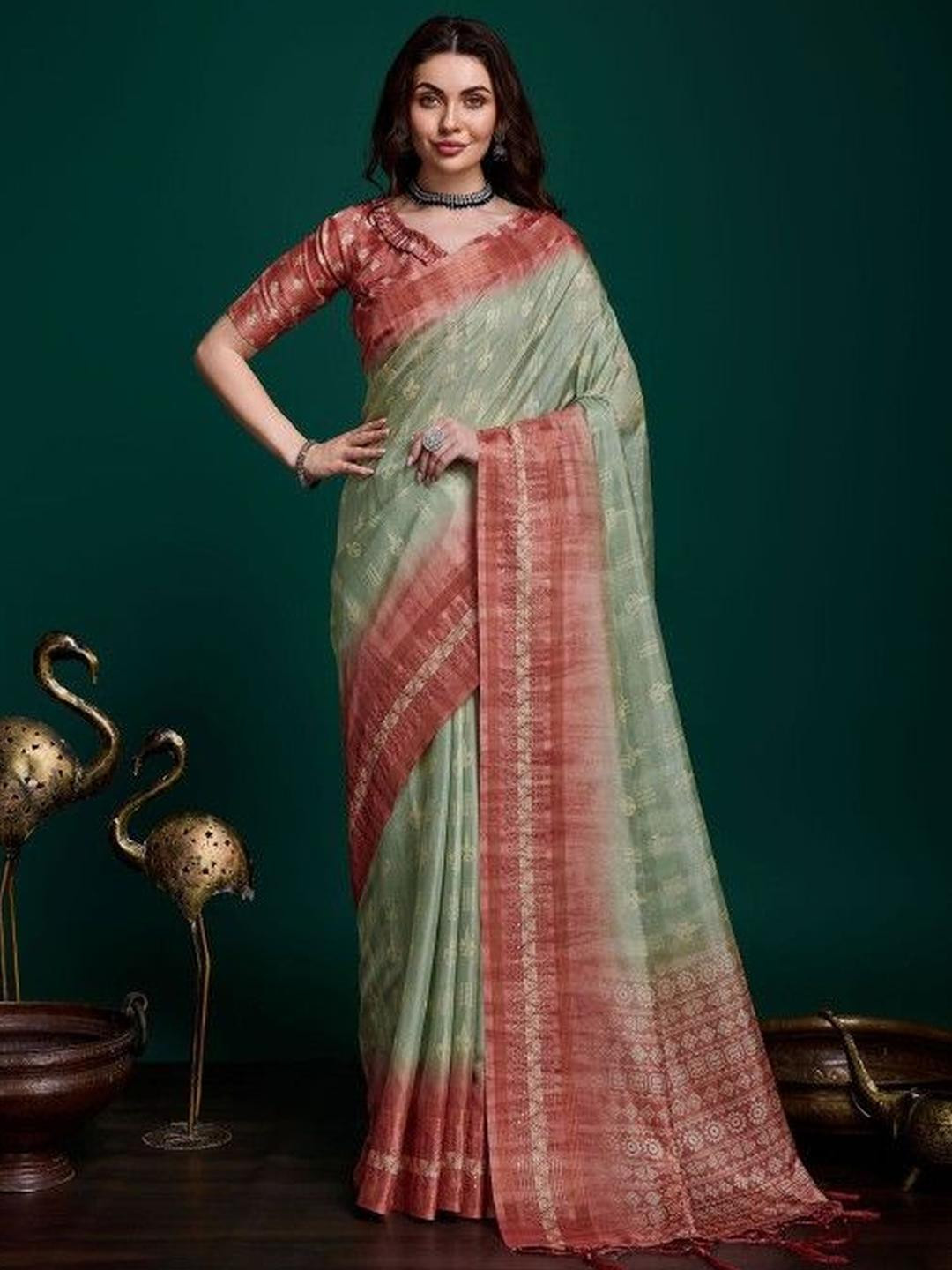 KARAGIRI Woven Design Zari Tussar Silk Saree With Blouse Piece