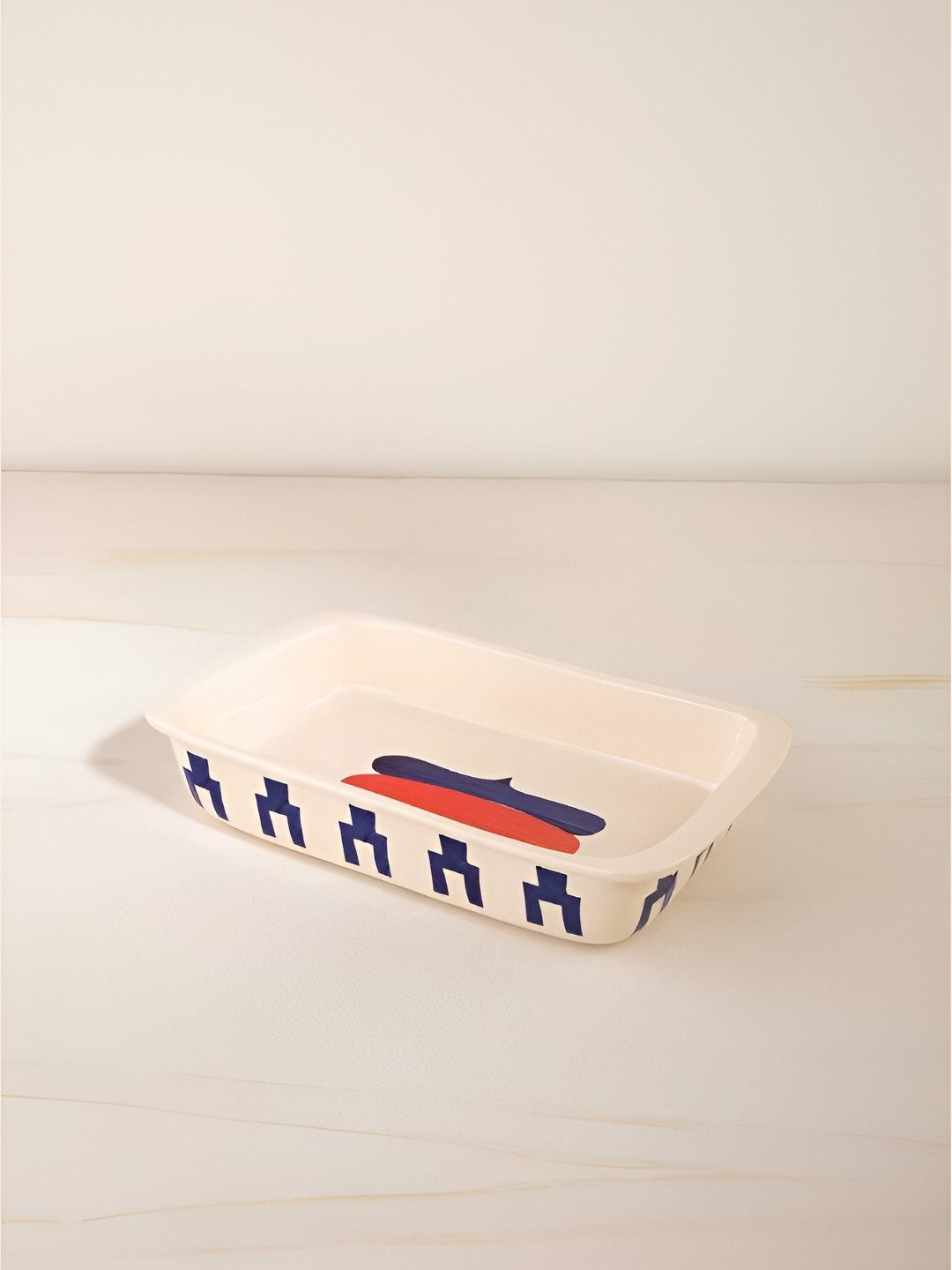 FREEDOM TREE Sun Watcher Beige & Blue Printed Ceramic Baking Dish Bakeware