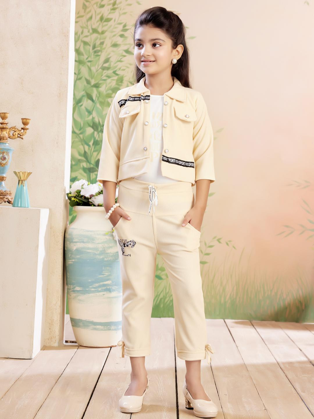Muhuratam Girls Beige Nylon  Clothing Set