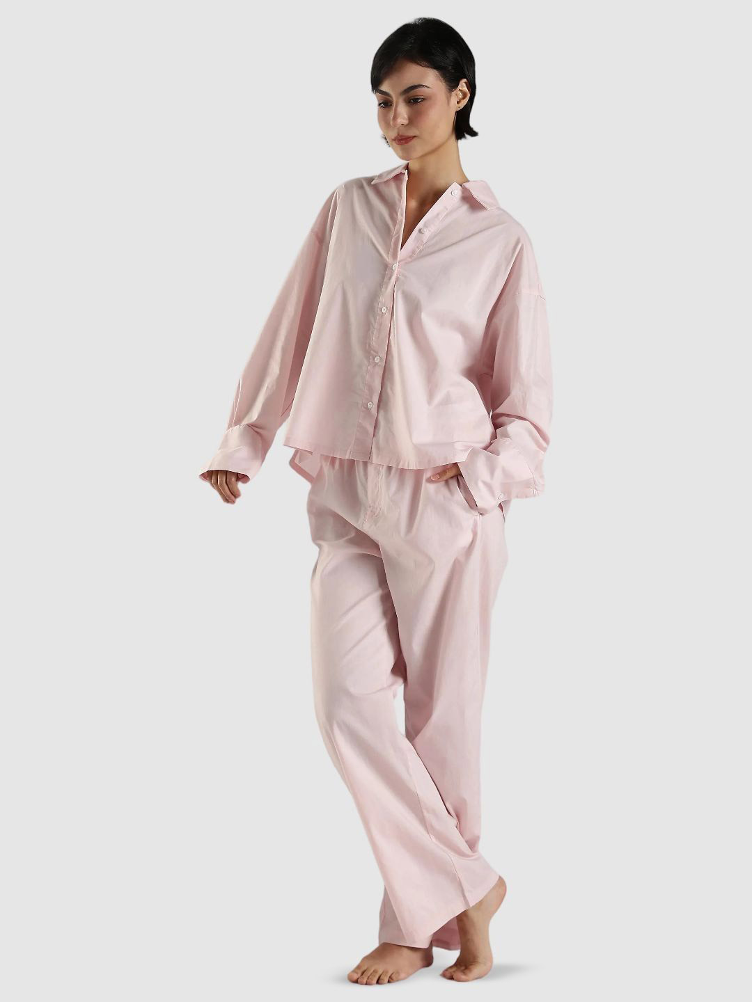 Calvin Klein Jeans Spread Collar Drop-Shoulder Sleeves Cotton Sleepwear Shirt