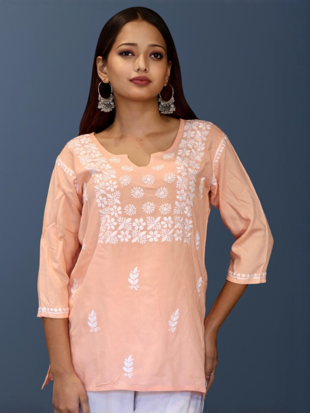 myplusfashion Women Viscose Rayon Embroidered Lucknowi Chikankari Kurti