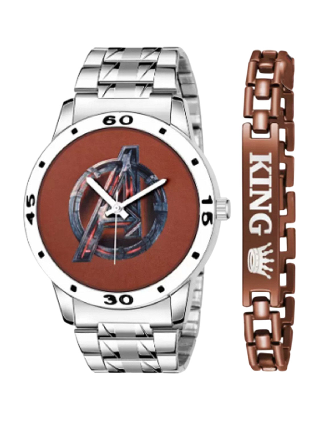 Miss Perfect Men Set of 2 Round  Dial Watch Gift Set