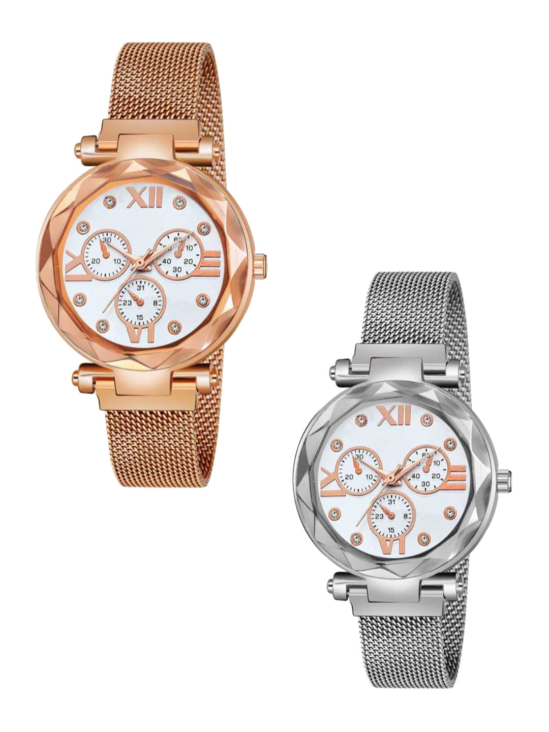 Miss Perfect Women Set of 2 Embellished Dial & Bracelet Style Straps Analogue Watch JK1480