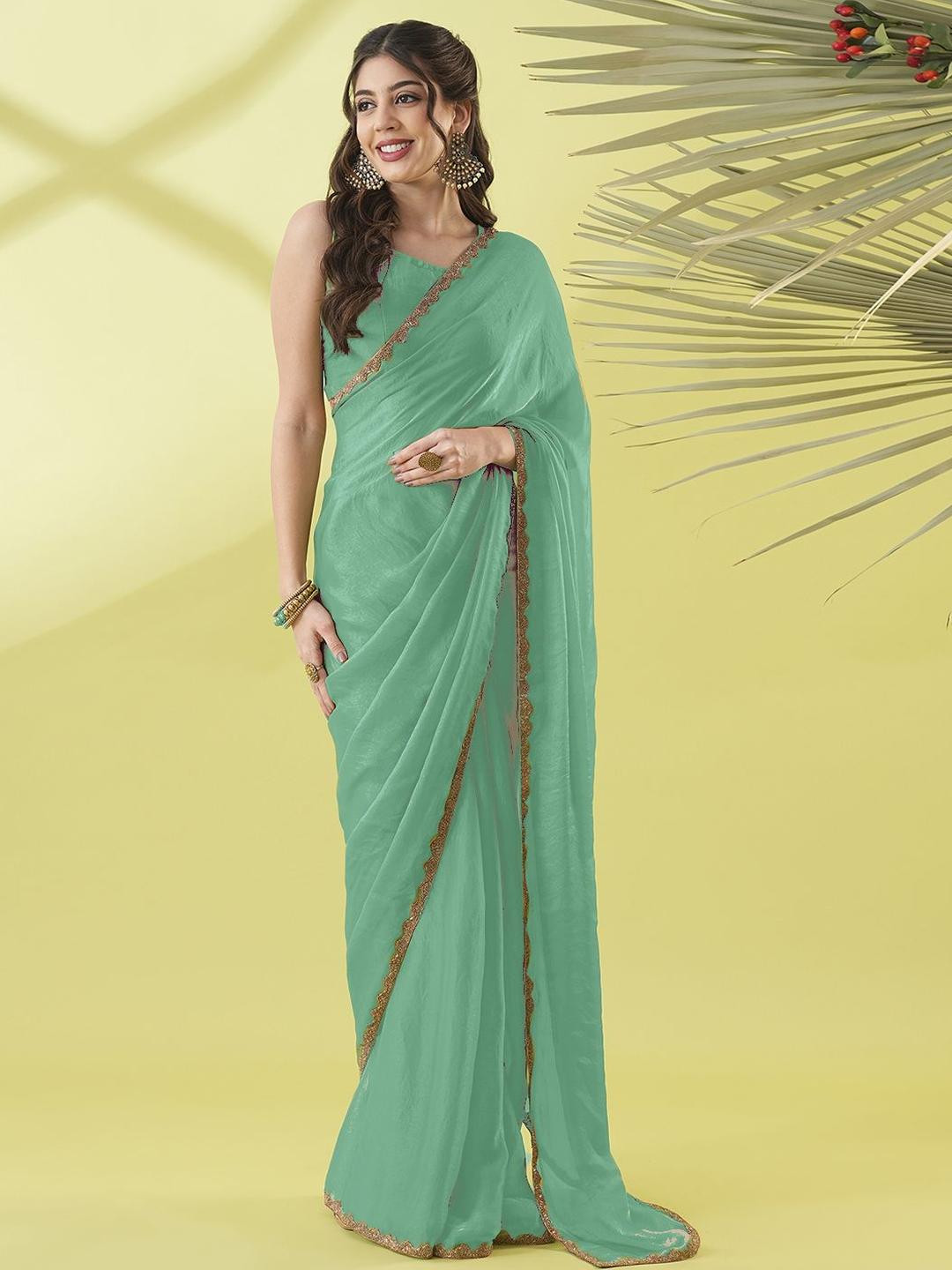 COLOURSOUL Embellished Border Beads and Stones Saree