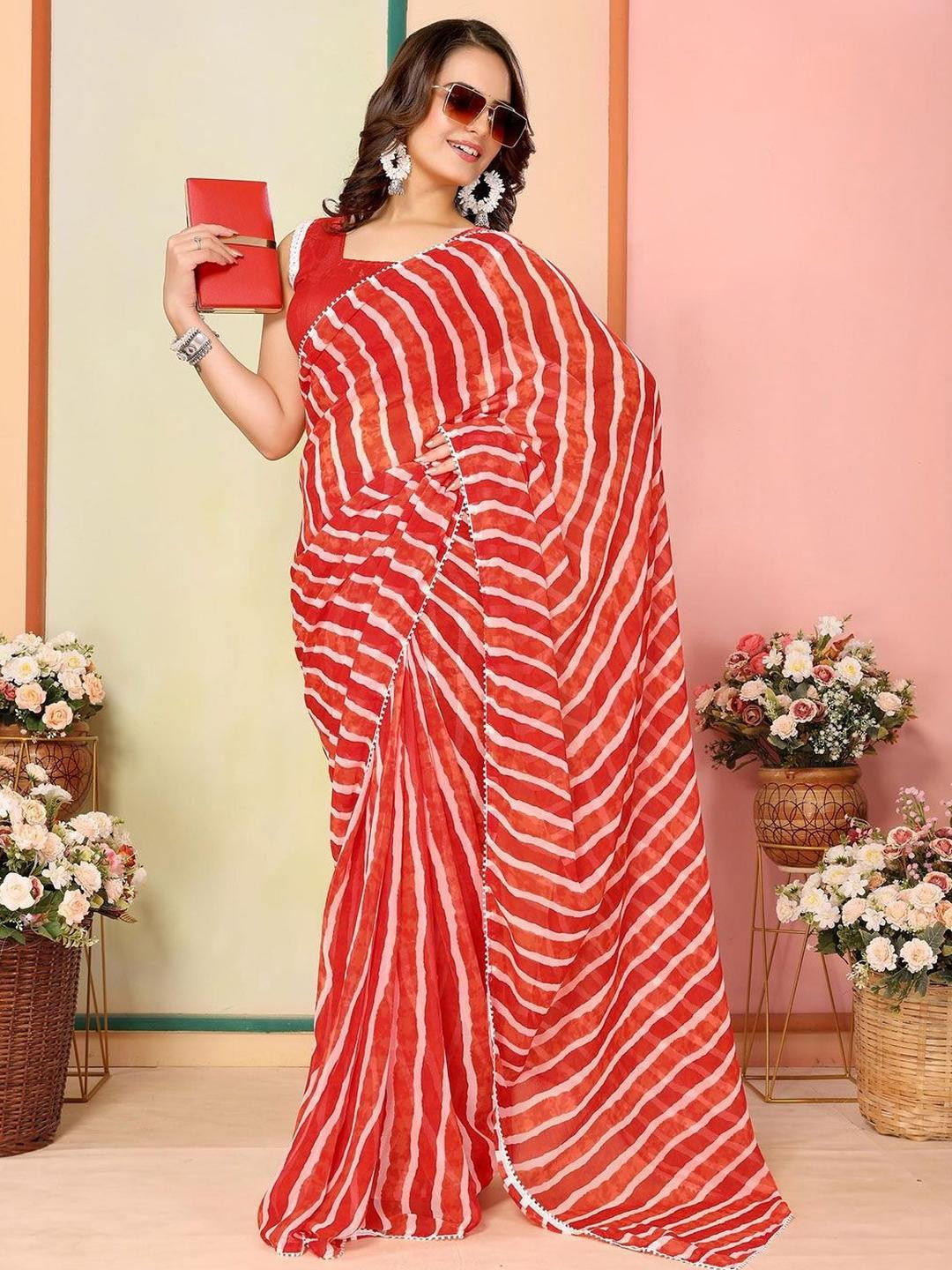 Zili Pure Georgette Leheriya Saree