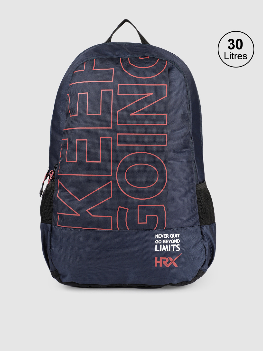 HRX by Hrithik Roshan Unisex Navy Blue Typography Glacier Backpack 30L