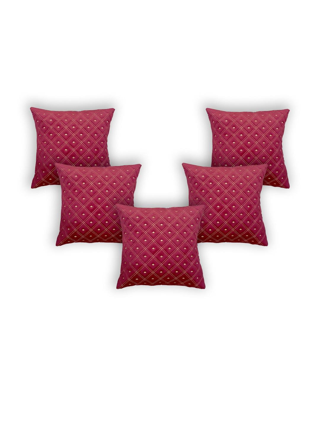 Sun Rise Red Set of 5 Embroidered Polyester Square Cushion Covers