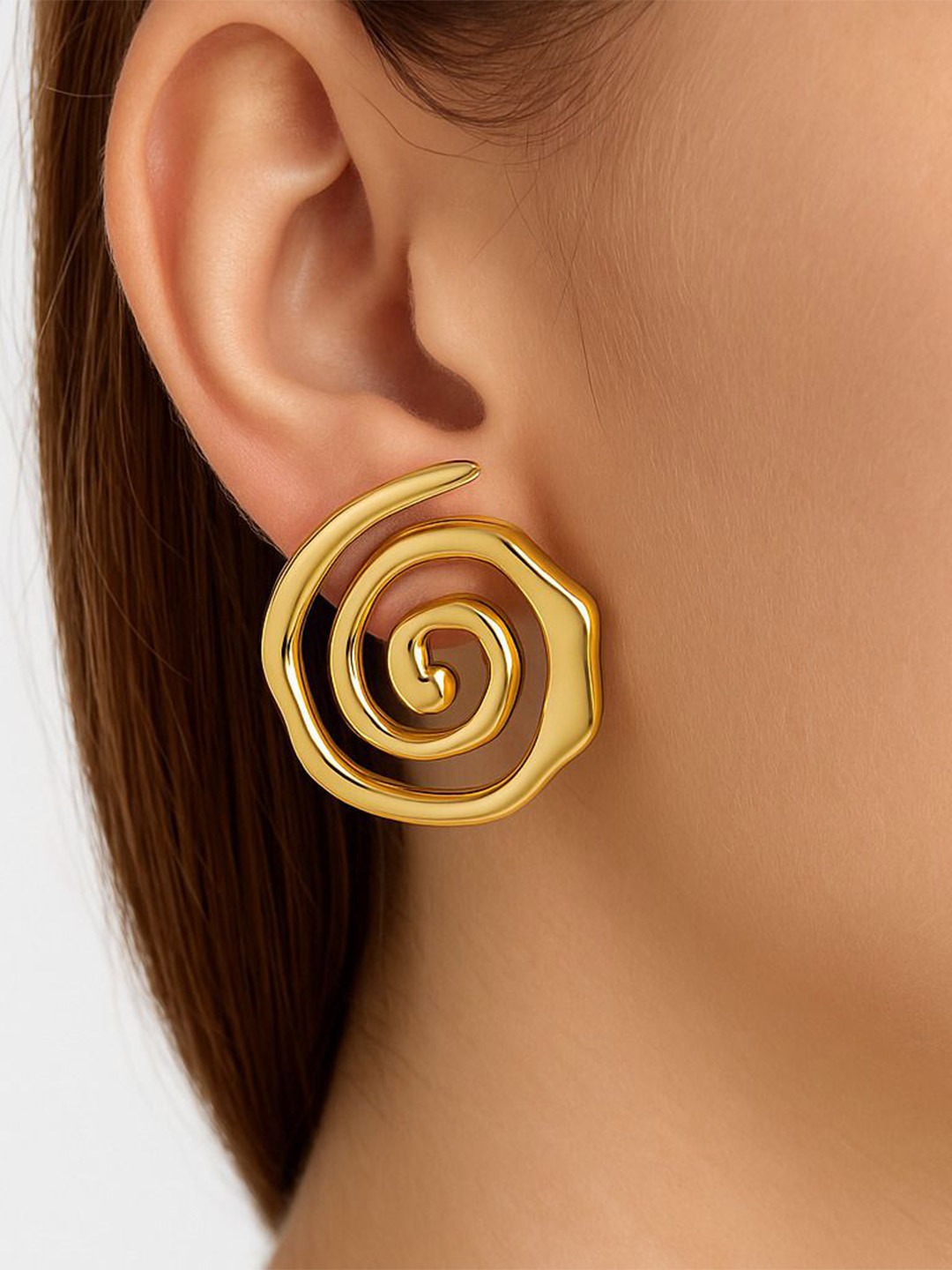 ISHTAARA Set Of 3 Stainless Steel Gold Plated Spiral Korean Studs