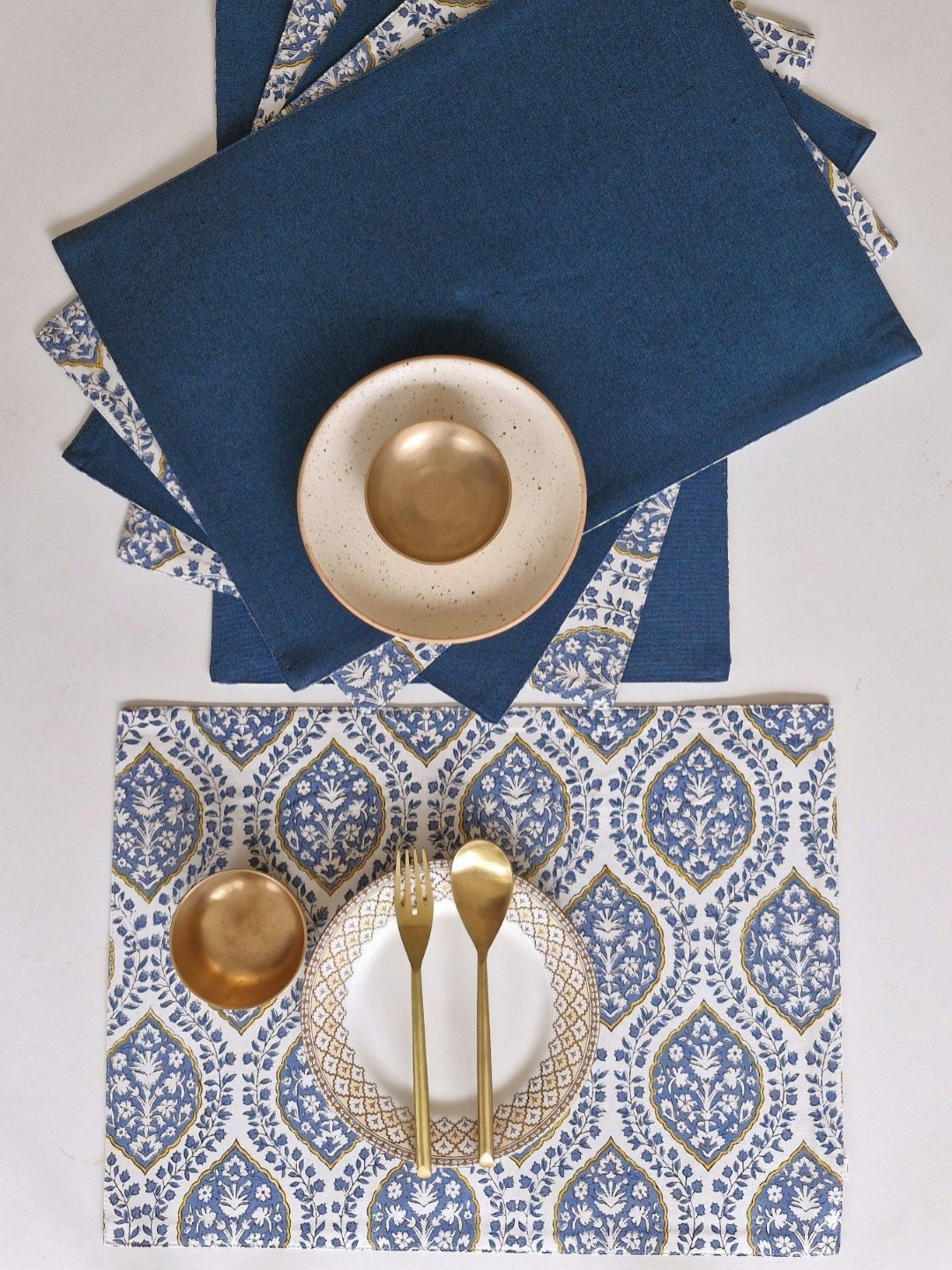 The Yard House Blue & White 6 Pieces Printed Reversible & Wipeable Cotton Placemats