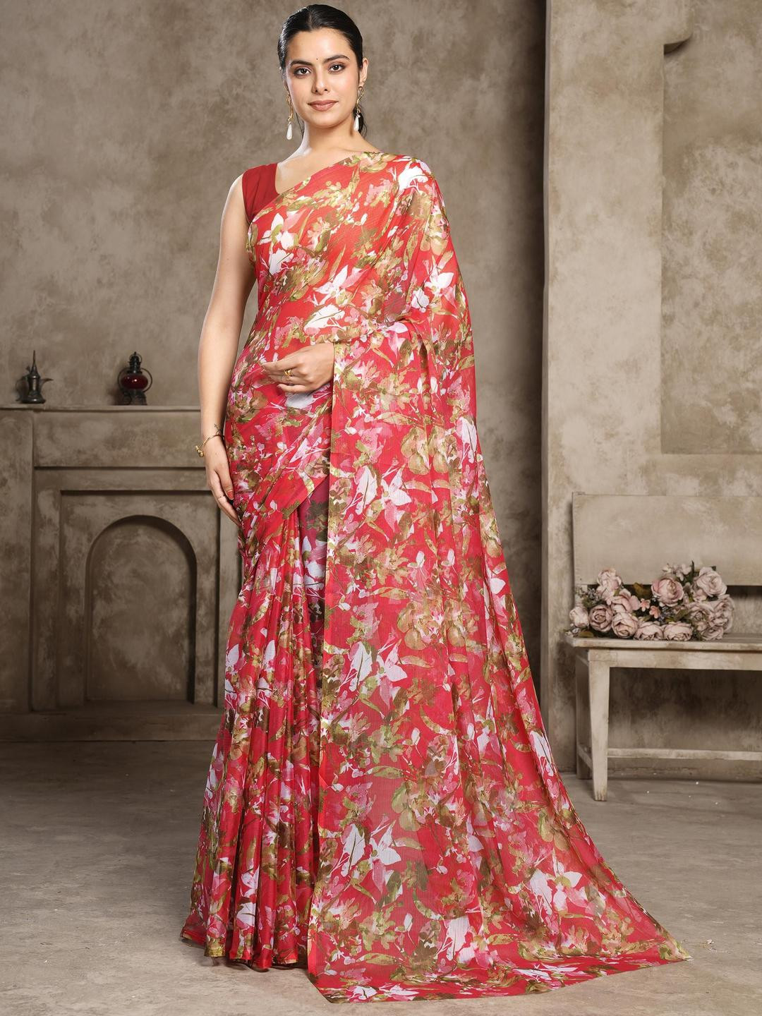 Garden Vareli Pure Chiffon Abstract Printed Saree