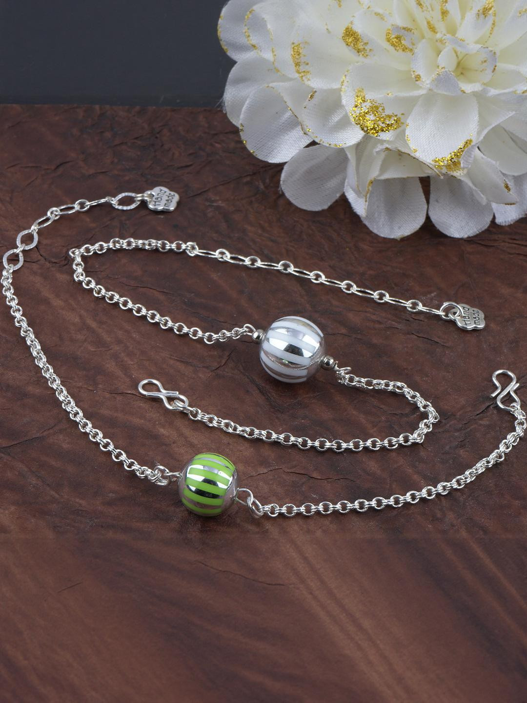 JFL - JEWELLERY FOR LESS Unisex Pack Of 2 Silver Toned Beaded Couple Bracelets