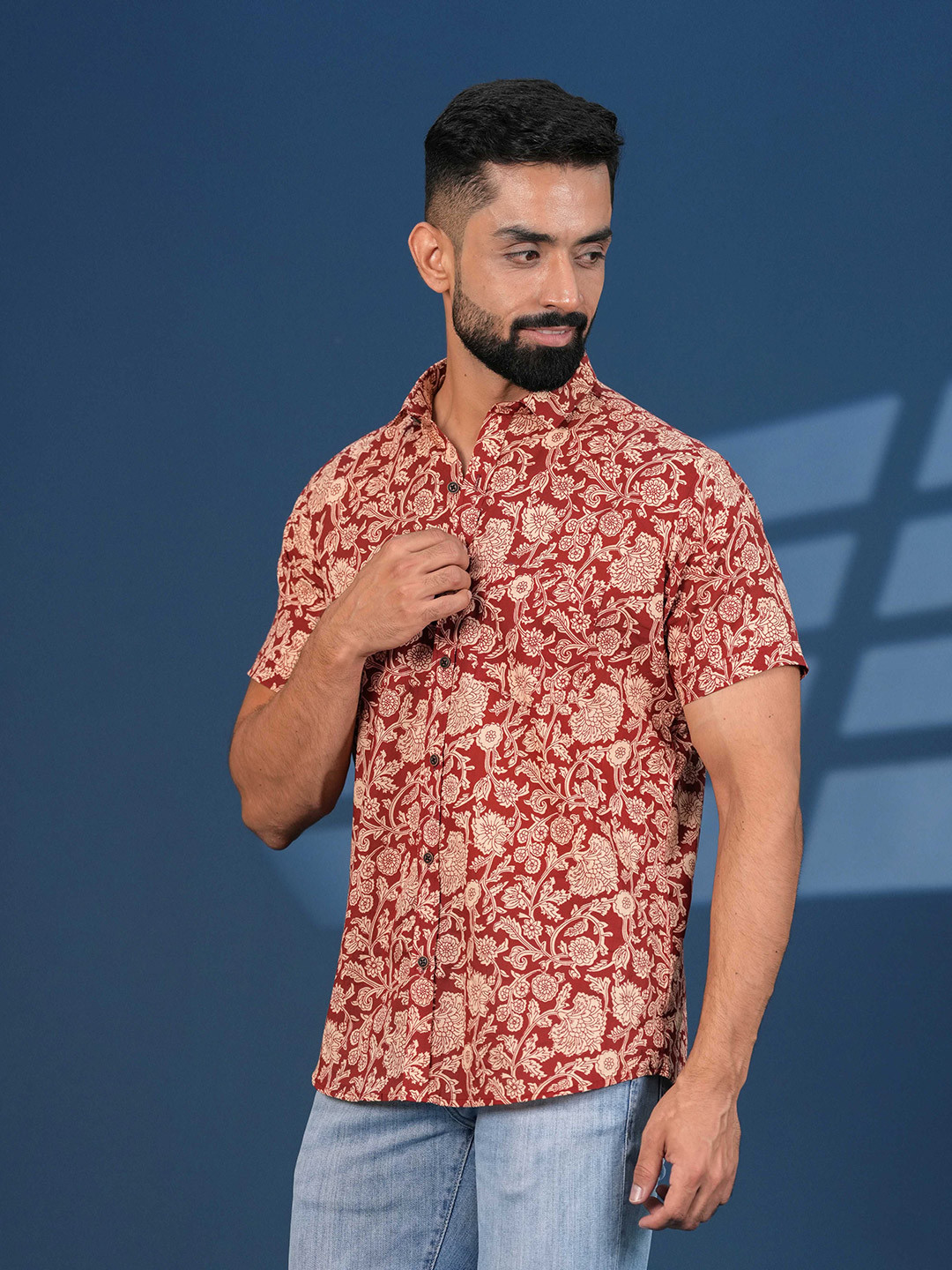 JAHIDA COMFORT WITH STYLE Comfort Printed Short Sleeves Cotton Shirt