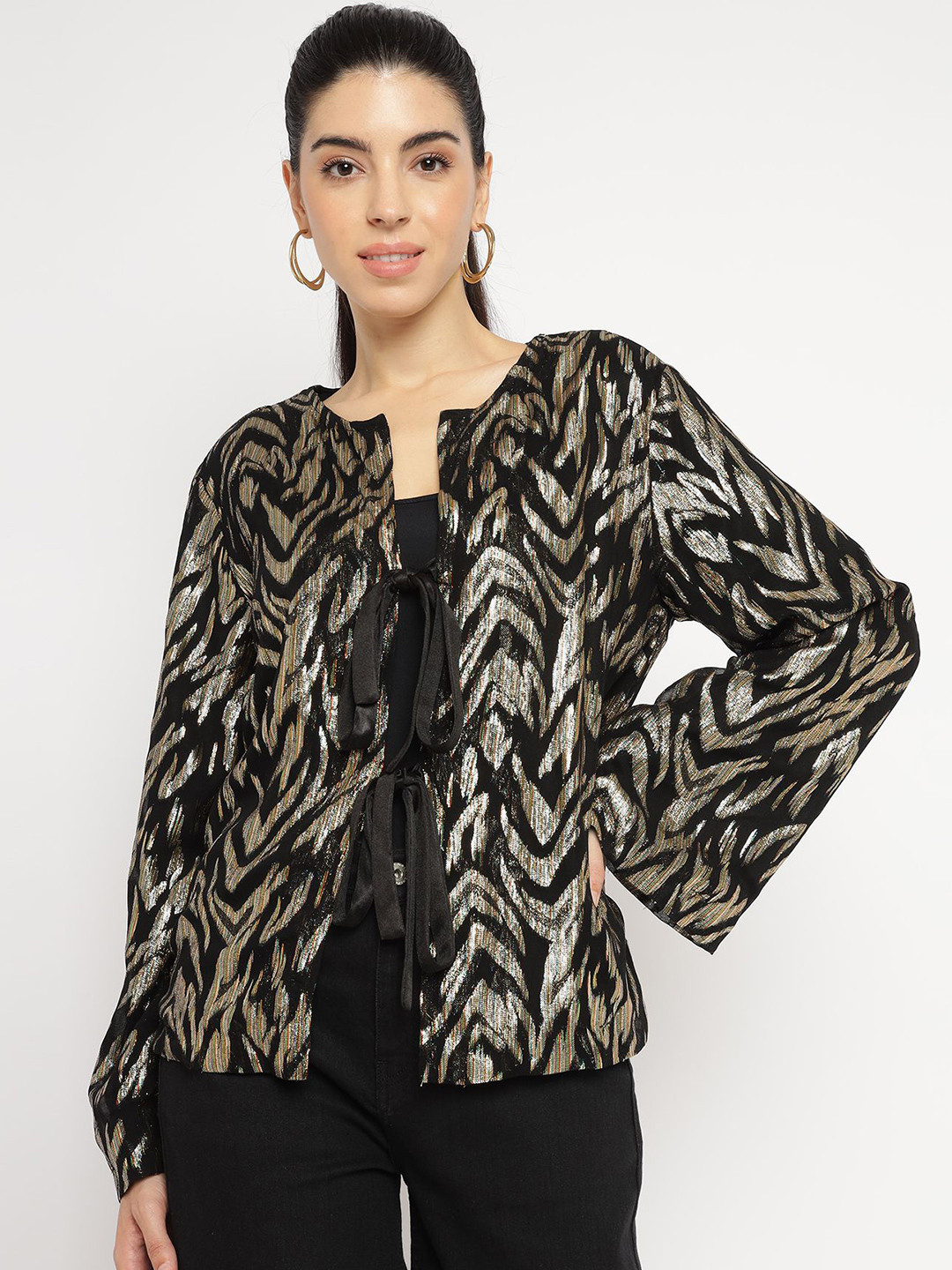 theulluu.com Women Party Embellished Tie-Up Shrug
