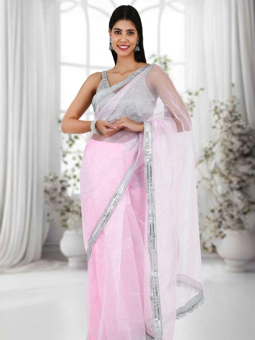 Apni Maati Vastram Sequinned Tissue Saree With Blouse