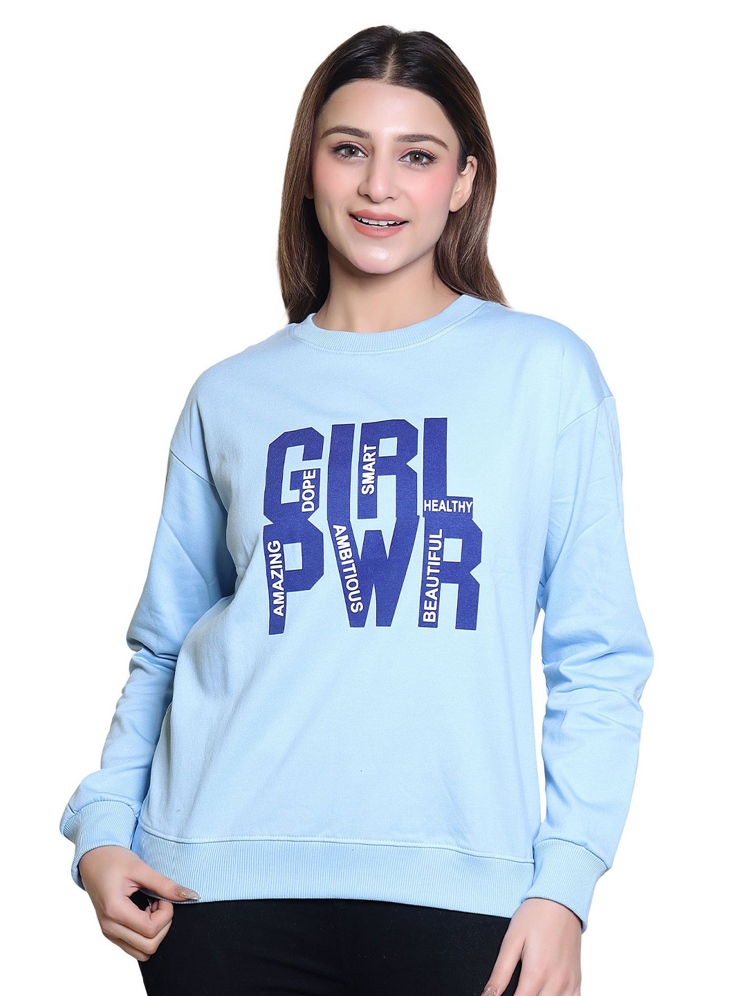 FIRST SLEEP Women Typography Printed Relaxed Fit Pullover Sweatshirt