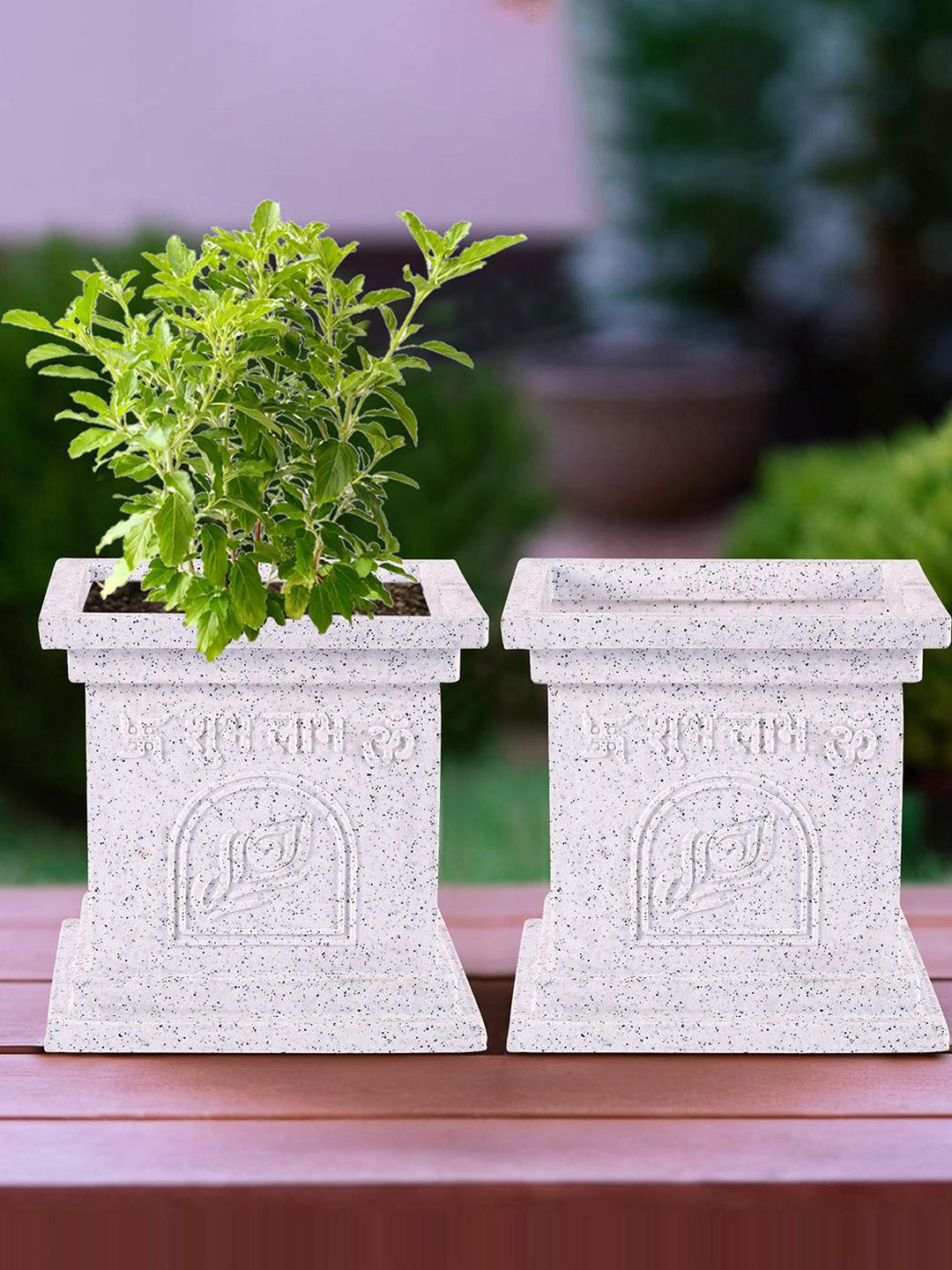 Myntra Elegant Homes White 2 Pieces Marble Design Planters