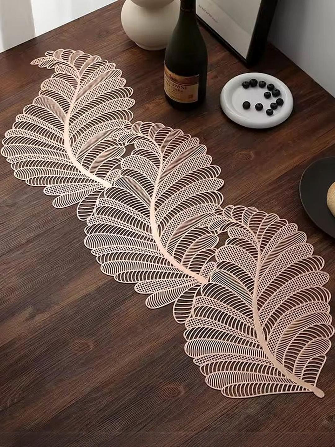 TANLOOMS Rexine Cutwork Faux Leather Table Runner