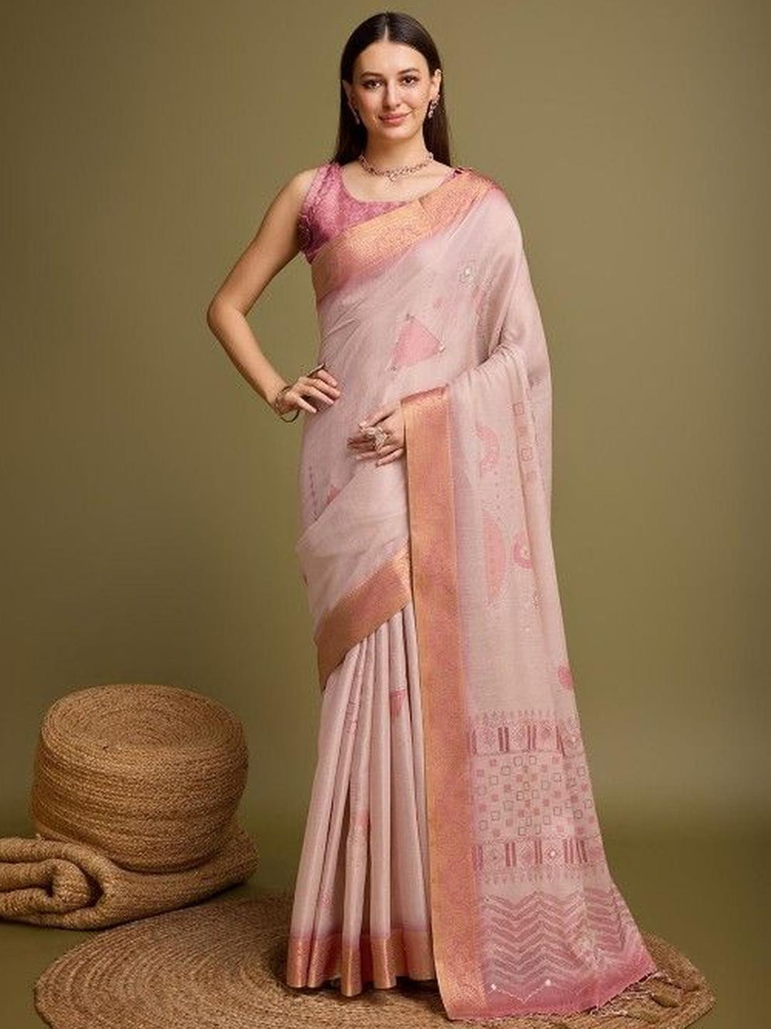 KARAGIRI Women Printed Woven Design Zari Gajari Silk Blend Saree With Blouse Piece