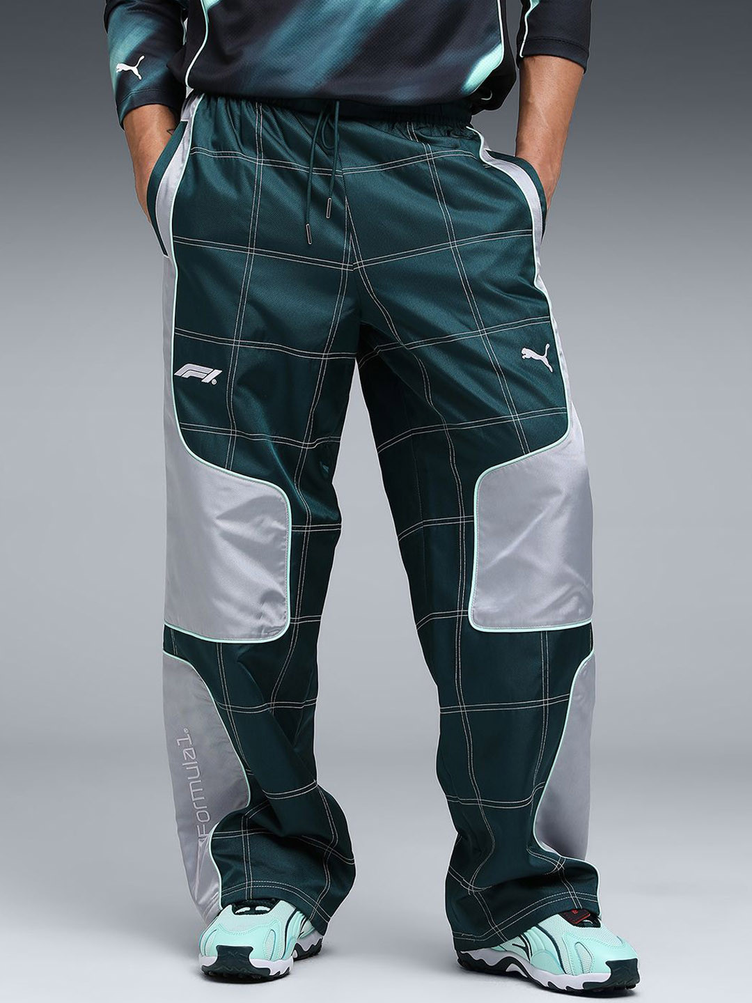 PUMA Motorsport Men Checked Formula 1 Lifestyle Racing Oversized Fit Track Pants
