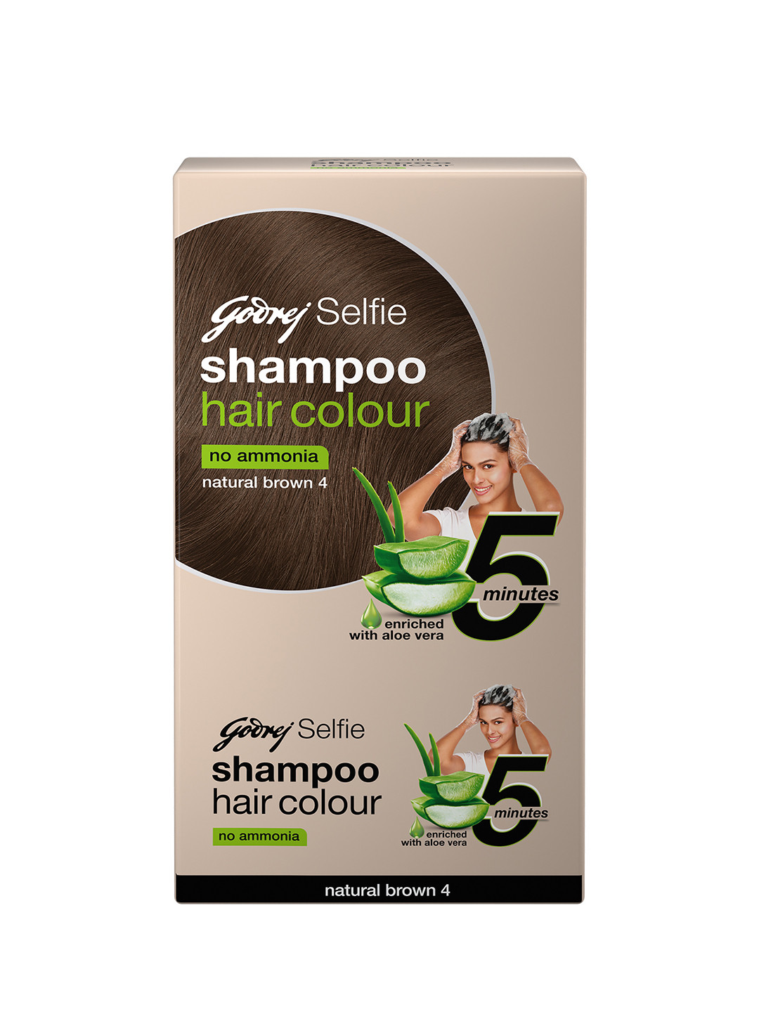Godrej Selfie Set of 4 No Ammonia Shampoo Hair Colour with Aloe Vera - Natural Brown 4