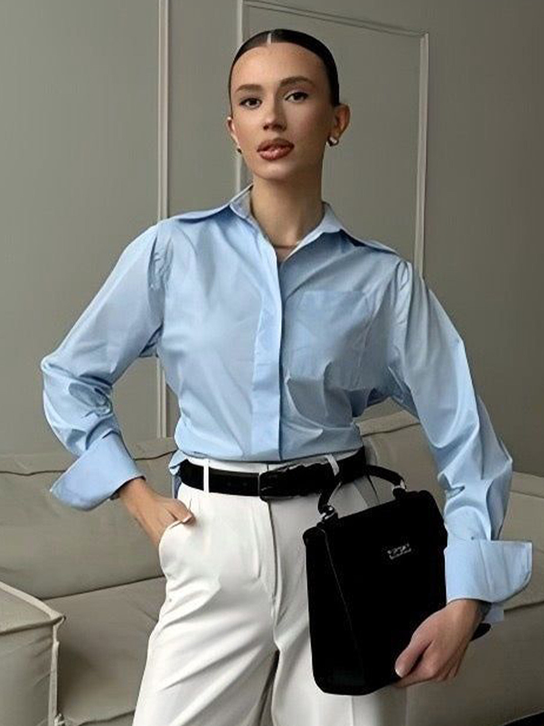 Miss Mosa By Akanksha  Blue Mindy Statement Formal Shirt