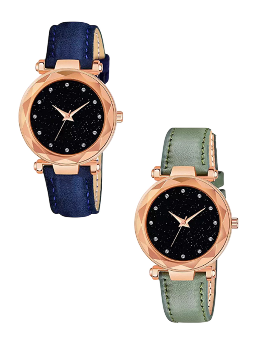 Miss Perfect Women Pack Of 2 Embellished Dial & Leather Straps Analogue Watch DF8