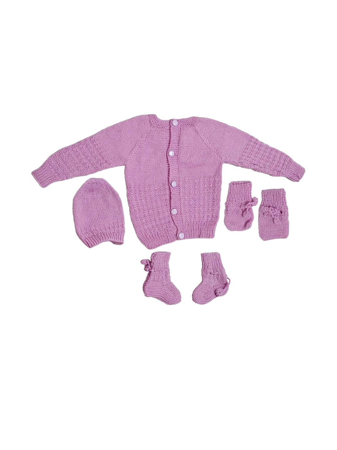Cute Collection Unisex Kids Striped Woollen Sweater With Cap, Socks & Mittens