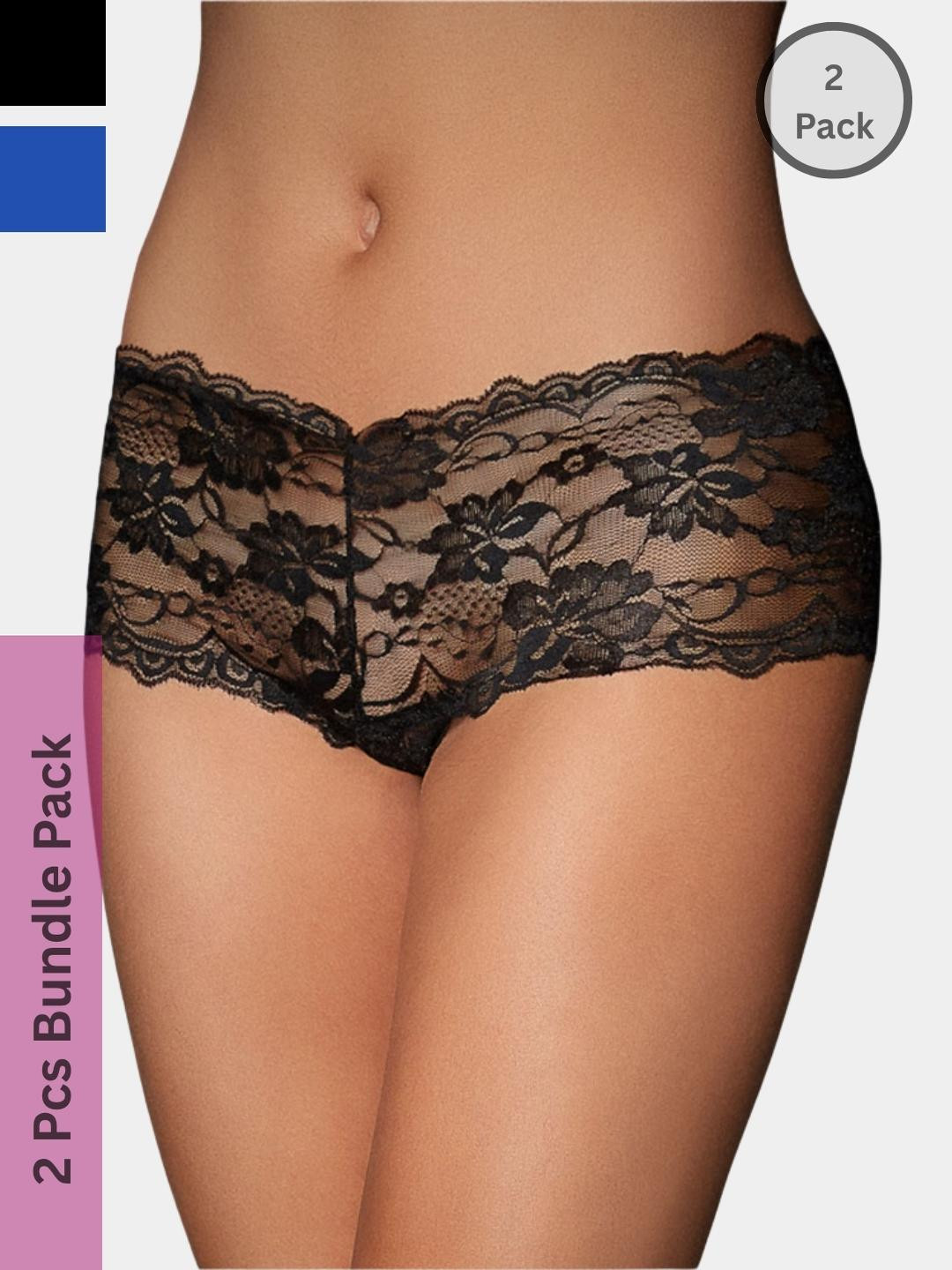 Ribald The Neech Women Combo Of 2 Mid Rise Waist Lace Panty