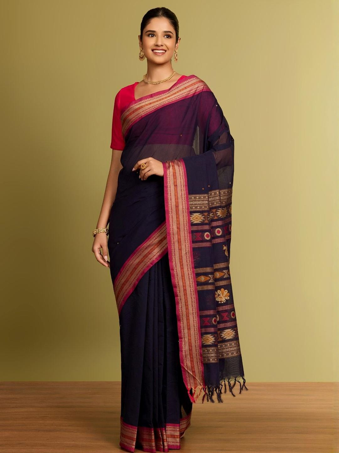 Taneira Ethnic Motifs Pure Cotton Mangalagiri Saree