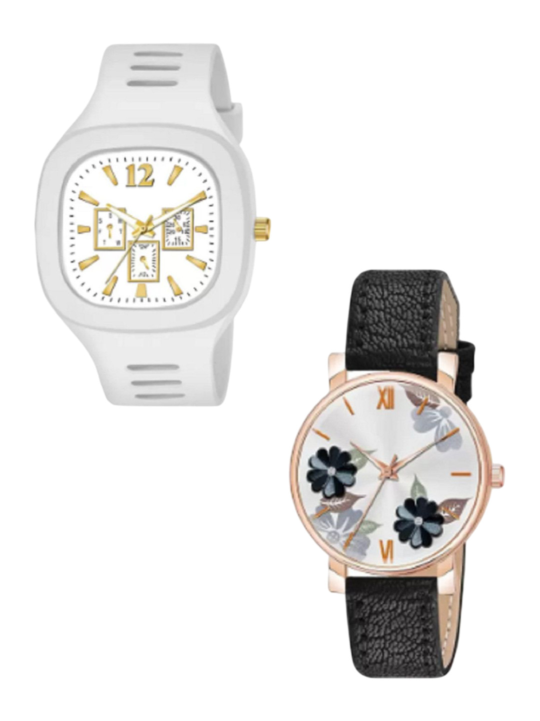 Miss Perfect Unisex Pack Of 2 Printed Dial & Leather Straps Analogue Watch LJ320