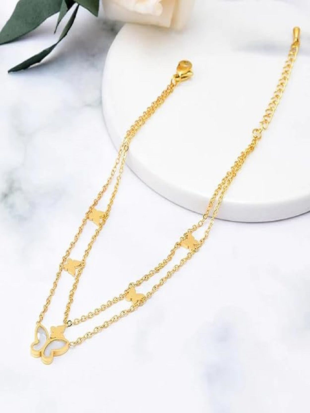 TYMU Artificial Stones Studded Butterfly Charm Anklet