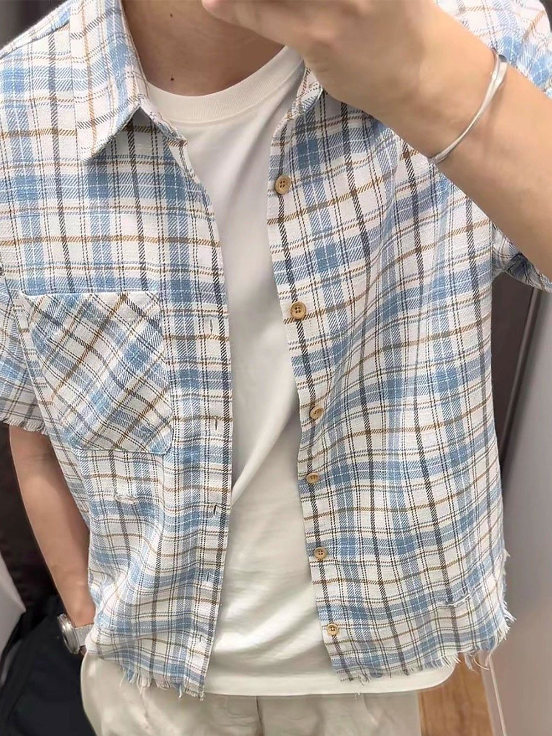 StyleCast Men Blue Gingham Checks Casual Shirt