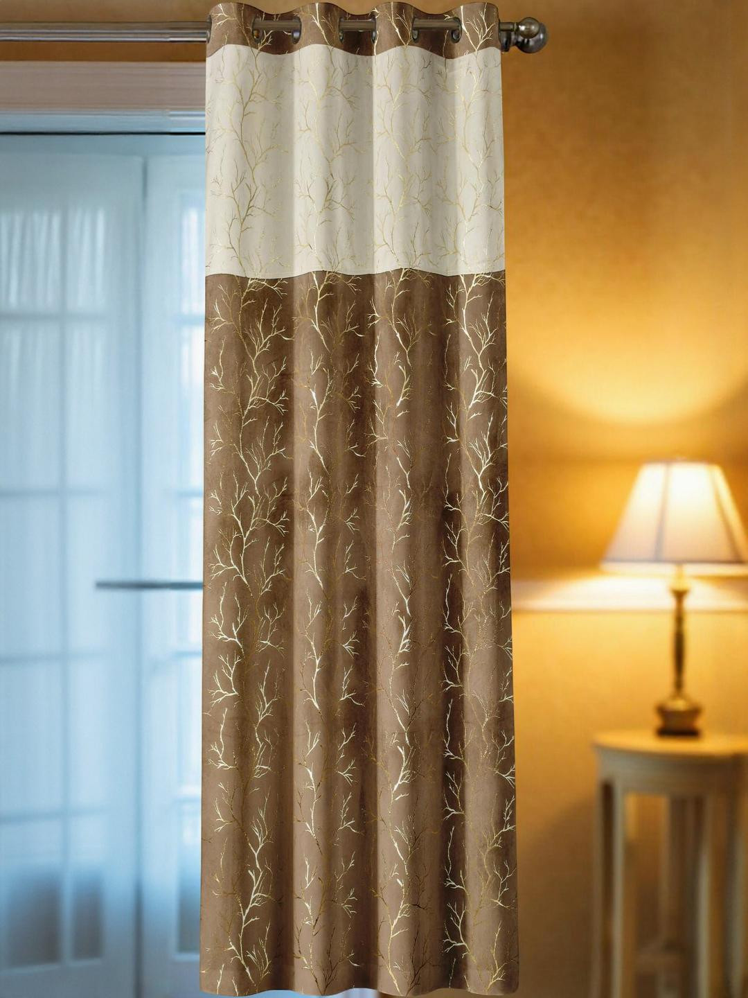 IVAZA Set of 2 Brown Floral Black Out Door Curtain