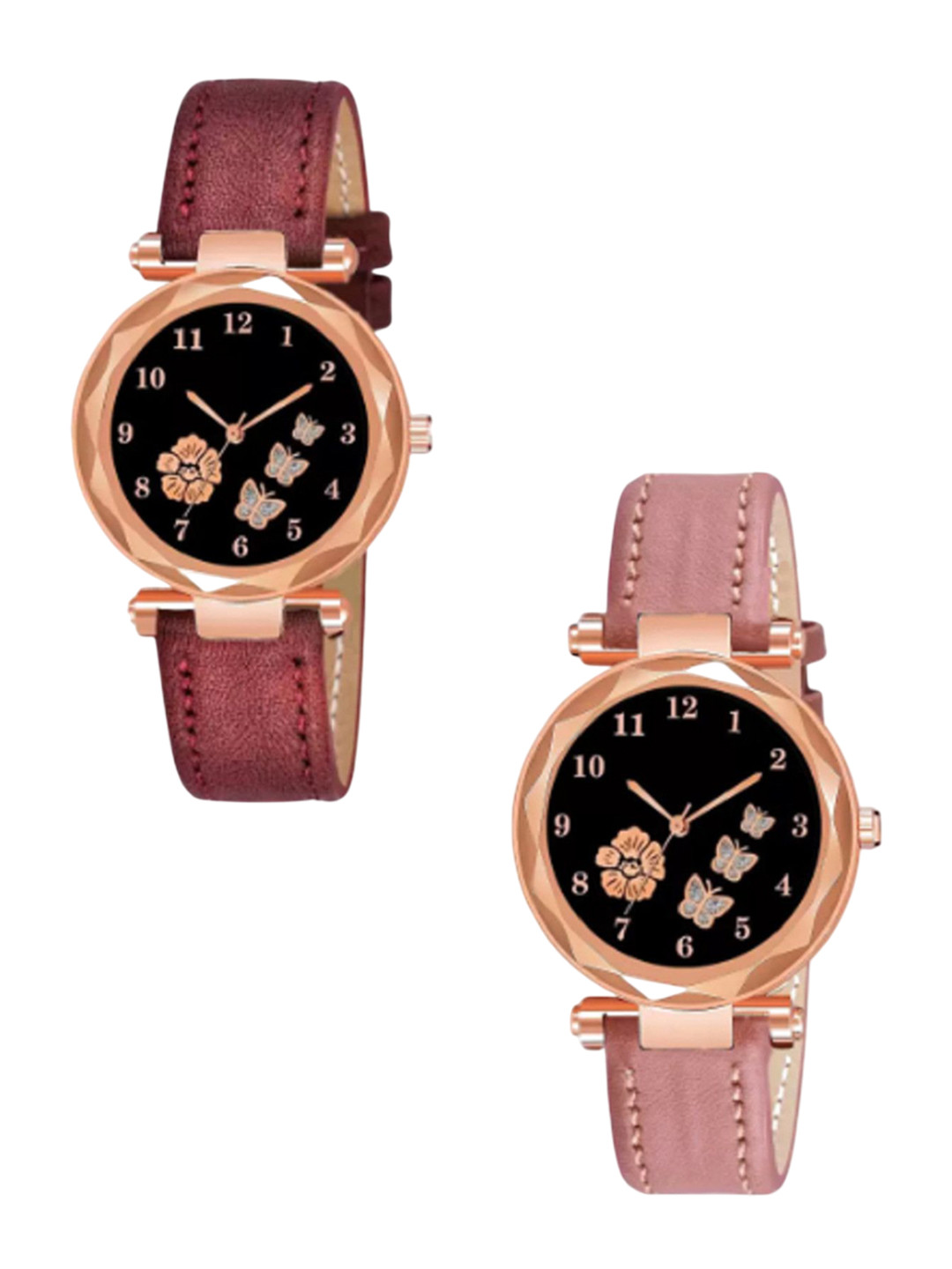 Miss Perfect Women Pack of 2 Round Dial & Leather Straps Analogue Watches HJ510