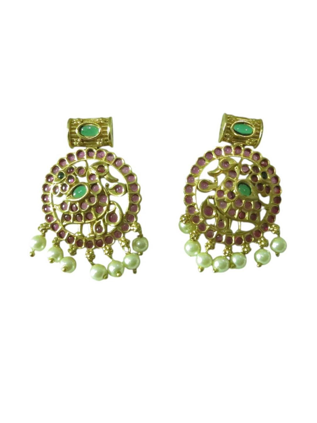 RNG Women Maroon With Gold-Plated Artificial Stones Drop Earrings