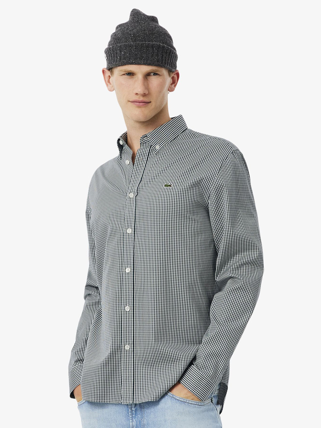 Lacoste Men Micro Checked Button-Down Collar Pure Cotton Casual Shirt