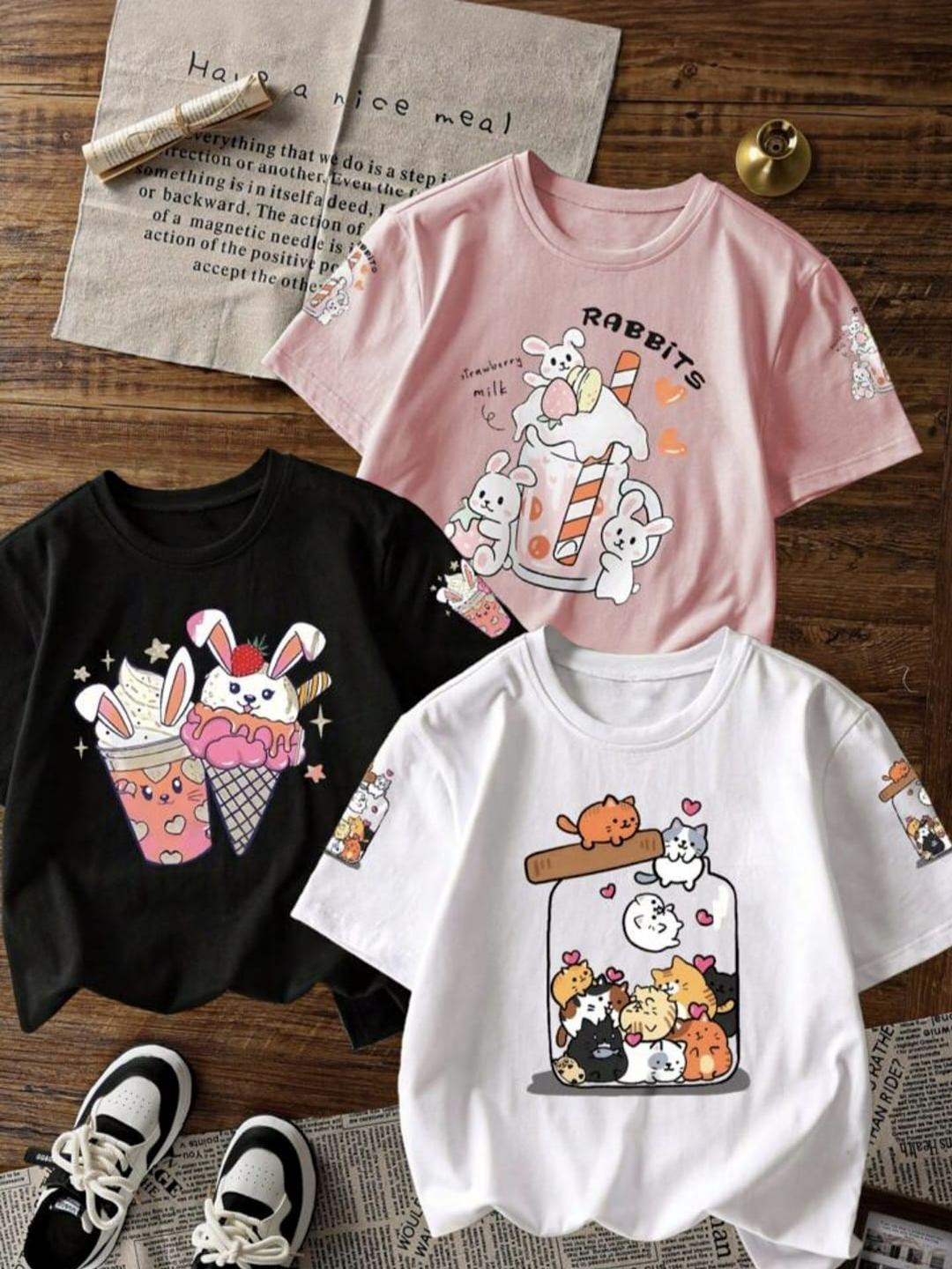 DAMN GUD DG Girls Pack of 3 Graphic Printed Cotton T-shirts