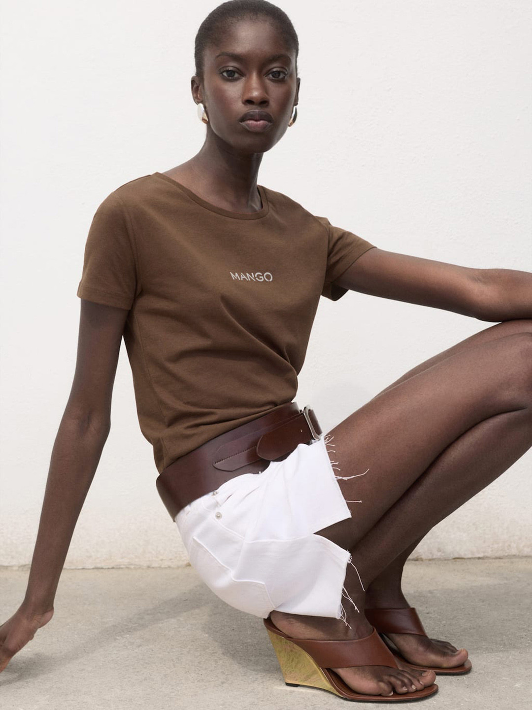 MANGO Brand Logo Printed Pure Cotton T-shirt