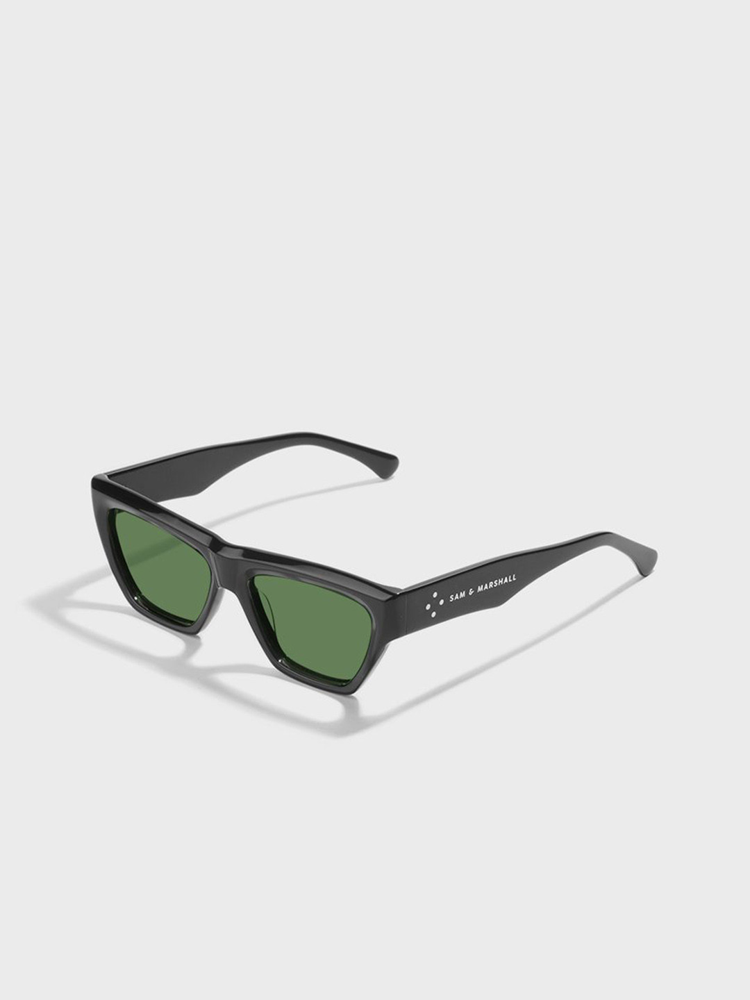 SAM & MARSHALL Unisex Green Lens & Black Cateye Sunglasses FALCON_BLACK_2993