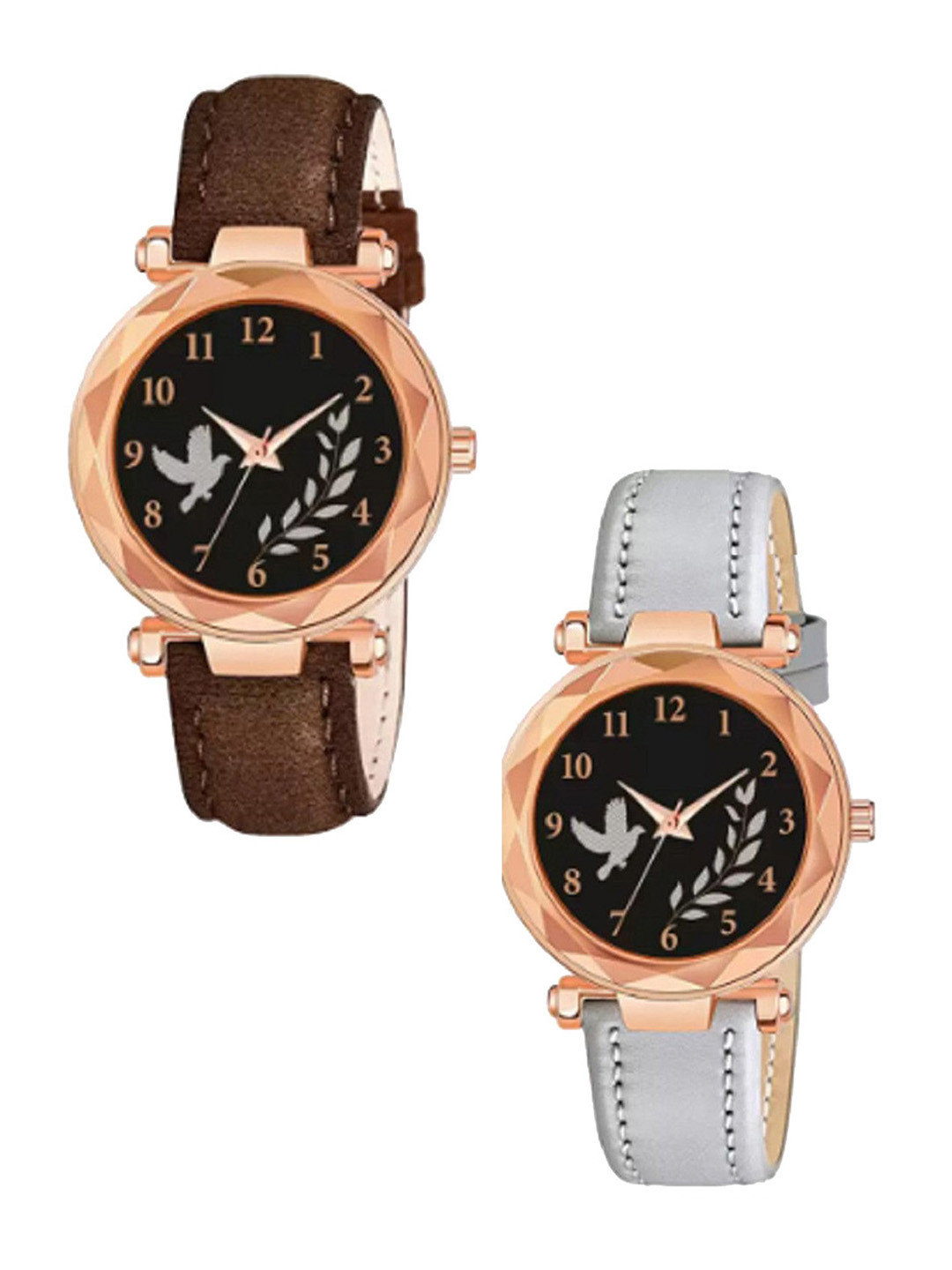 Miss Perfect Women Set Of 2 Dial & Leather Textured Straps Analogue Watch QE183