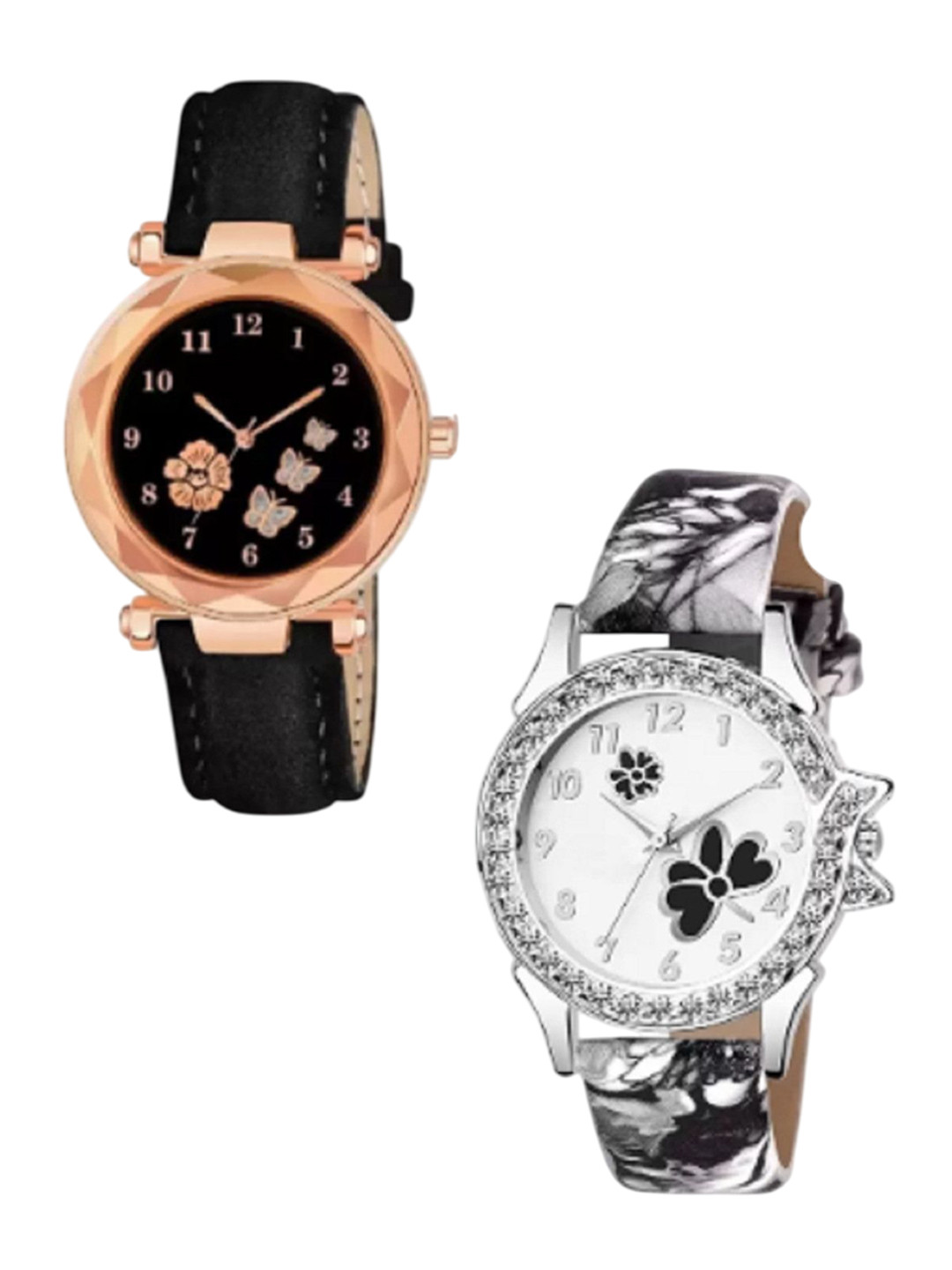 Miss Perfect Women Set Of 2 Embellished Dial & Leather Straps Analogue Watch QE203